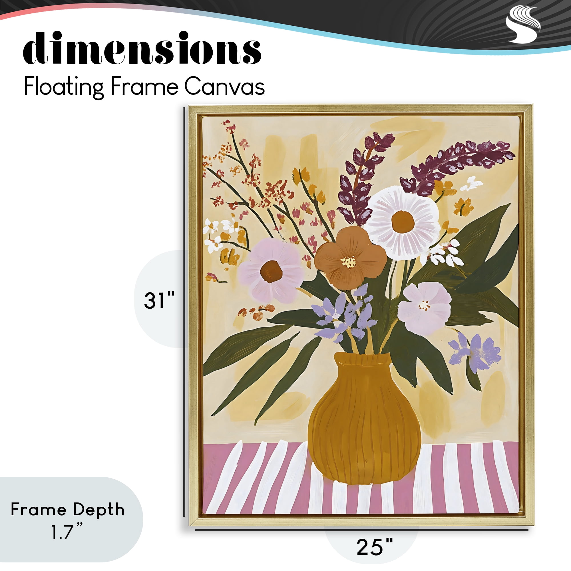 Stupell Industries Boho Flowers on Pink Stripes Gold Framed Floater Canvas Wall Art, design by Creative Studio