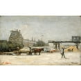 thumbnail image 2 of Stanislas Lépine 24x16 Black Ornate Framed Double Matted Museum Art Print Titled: View of the Louvre, 2 of 5