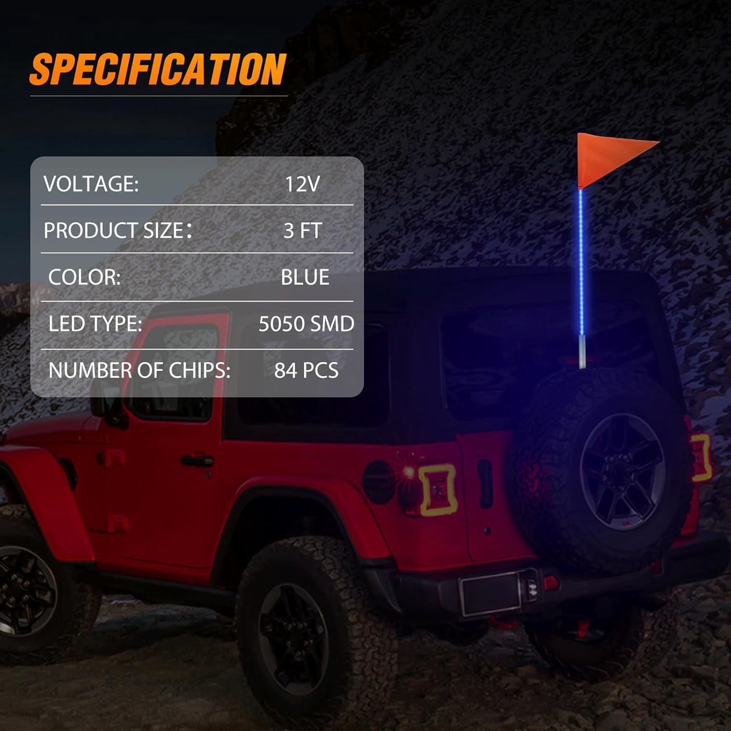 Nilight 1PCS 3FT LED Whip Light with Aluminum Base Blue Color Safety Warning Pole Lighted Antenna Whips for RZR Polaris Dune Buggy Off-Road Truck UTV ATV