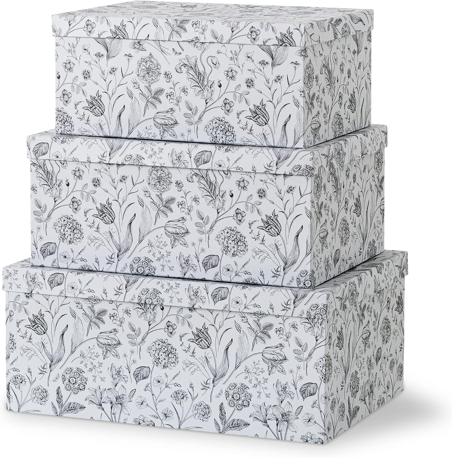 Floral Cardboard Nesting Box with Lid, Decorative Cardboard Organizer for Home Decoration Set of 3: Souvenir and Photo Memory Boxes, Gift Boxes