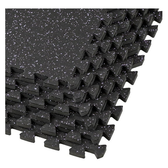 1/2" Thick sq ft (12 Tiles) Interlocking Rubber Top Foam | Home Gym Mats Workout Flooring Tiles for Gyms, Fitness Rooms | Durable Grip Protective Flooring, Black/ Purple/Black
