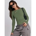 thumbnail image 4 of Luniro Long Sleeve Shirts for Women Boat Neck Tight Fit Going Out Crop Tops Y2k Teens Girls Basic T Shirt, 4 of 8