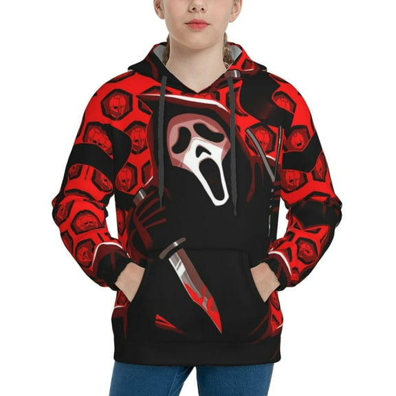 Ghostface Hoodie Lightweight Pullover Halloween Graphic Hooded Sweatshirt for Girls Boys with Pocket Small