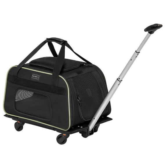 Petsfit Cat Carrier with Wheels Airline Approved, Pet Dog Carrier with Wheels for Small Dogs, Rolling Cat Carrier for Large Cats Puppy Stroller Detachable and Foldable Pet Travel Bag, Black