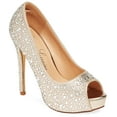 thumbnail image 1 of Lauren Lorraine Candy Nude Rhinestone High Platform Peep Toe Wedding Formal Pumps (Nude, 7.5), 1 of 5