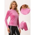 thumbnail image 2 of DARING DIVA Metallic Glitter Velvet Mock Neck Puff Blouse L Hot Pink, 2 of 6