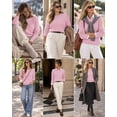 thumbnail image 6 of QUALFORT Women’s Cable Knit Sweater, Crew Neck Lightweight Long Sleeve Pullover, Pink, Size XXL, 6 of 7