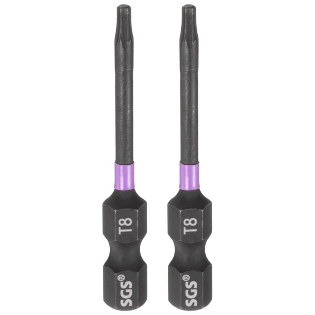 Uxcell 2pcs T8 Torx Impact Screwdriver Bit 1/4" Hex Shank 2" Long Magnetic No Hole