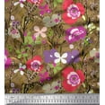 thumbnail image 1 of Soimoi Brown Modal Satin Fabric Leaves & Floral Artistic Print Sewing Fabric Yard 42 Inch Wide, 1 of 1