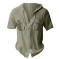 thumbnail image 2 of LODIENY Lightweight Linen Hoodie T-Shirts for Men Casual Summer Short Sleeve Drawstring Button Down Hooded Tops Trendy Athletic Cotton Tees Shirt with Pockets Army Green M, 2 of 3