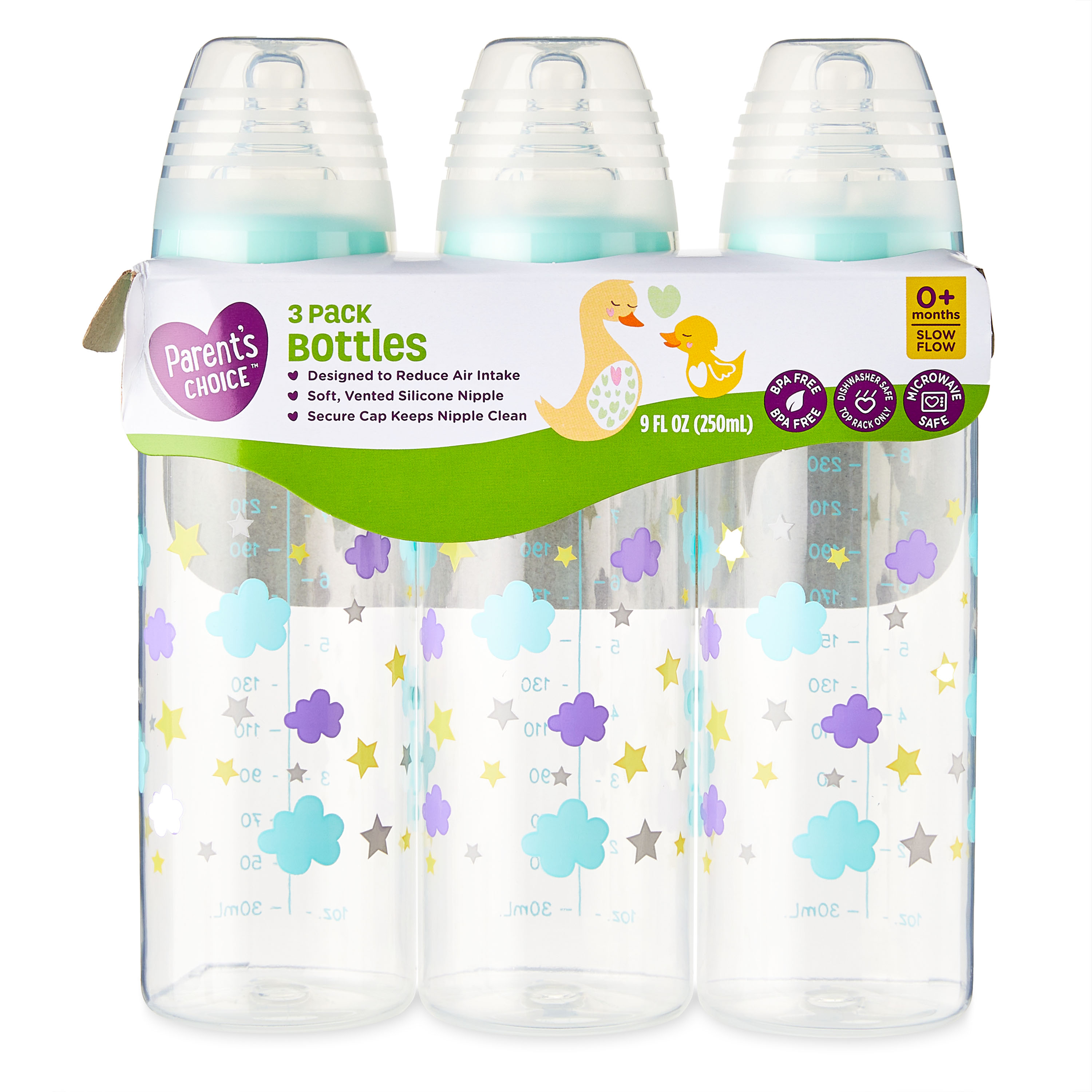 Biberón Parent's Choice para recién nacidos, unisex, estampado de nubes, paquete de 3, 9 fl oz 4