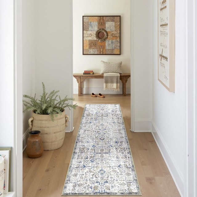 Area Rug x Vintage Rug Indoor Washable Rug Retro Accent Rug Distressed Carpet Multi Floral Print Country Boho Rug Non Slip Kitchen Bedroom Living Room Dining Room Office