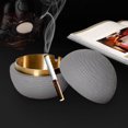 thumbnail image 5 of Blueek Modern Covered Ashtray with Stainless Steel Lining, Durable Smoke Ashtray for Indoor Outdoor Use for Home Office Patio(Gray Gold), 5 of 5