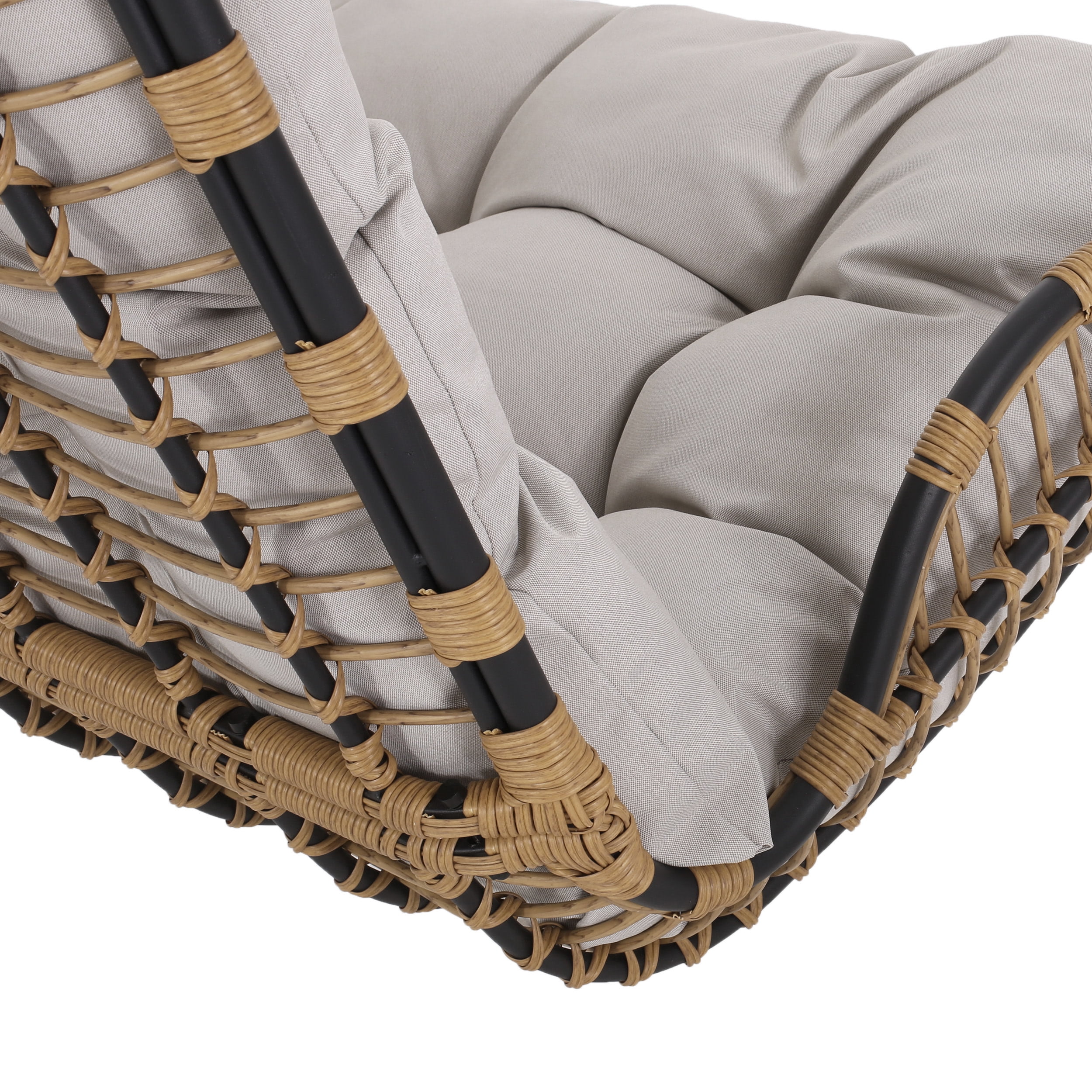 Hurlbut Wicker Outdoor Porch Swing with Cushions, Light Brown and Beige