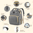 thumbnail image 4 of GPED Diaper Bag Backpack, Multifunctional Baby Changing Bag with Foldable Crib & Insulated Milk Bottle Pockets, Large Capacity Portable Travel Backpack with USB Charging Port for Moms Dads(Gray), 4 of 8