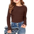 thumbnail image 5 of Kureaily Girls Long Sleeve Ribbed Raglan Tee Stretchy Casual Basic Fit Crew Neck Shirt For Kids Youth/ 9-10 Years/ Big Kid (Brown), 5 of 5