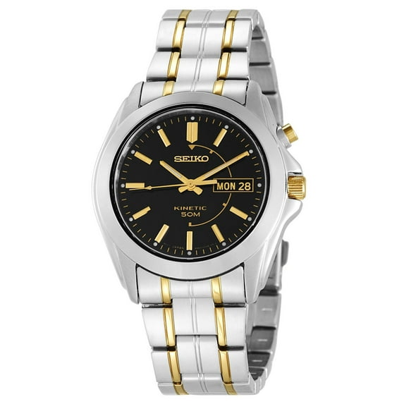 Seiko Men's SMY115 TT Stainless Steel Black Dial Kinetic Watch