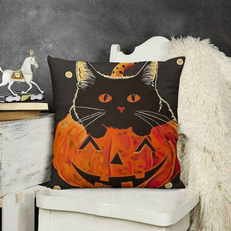 Halloween Pillows Covers for Home Decorations, Black Cat Pumpkin
