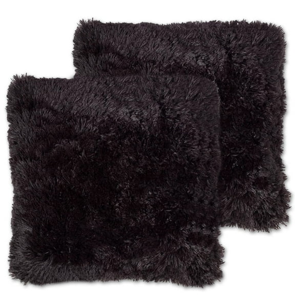 Soft & Comfy Plush Faux Fur Throw Pillows 2-Pack 18" x 18" - Black