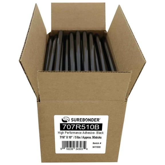 707R510B High Performance Black Hot Melt Glue Sticks - 7/16" x 10" | 5 lb Box