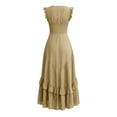 thumbnail image 7 of Erwazi Summer Dresses for Women Solid V Neck Sleeveless Ankle Length Dress Button Ruffle Trim Trendy Casual Daily Outdoor Classic Dresses, 7 of 7
