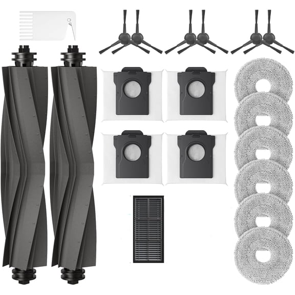 20 Pcs Replacement Parts for Dreame L10s Ultra Gen 2/ L10s Pro Ultra Heat/ X30 Ultra/Mova E30 Ultra Robot Vacuum and Mop, 2 Main Brush, 6 Mop Pads, 4 Dust Bags, 1Filters, 6 Side Brush, 1 Clean Brush