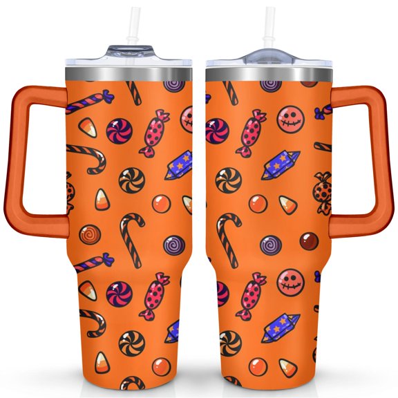Halloween 40oz Insulated Stainless Steel Tumbler - Ghost & Witch Design,Spill-Proof Lid,Handle & Straw,Travel Coffee Cup,Boo Gift for Women Men (1PC)