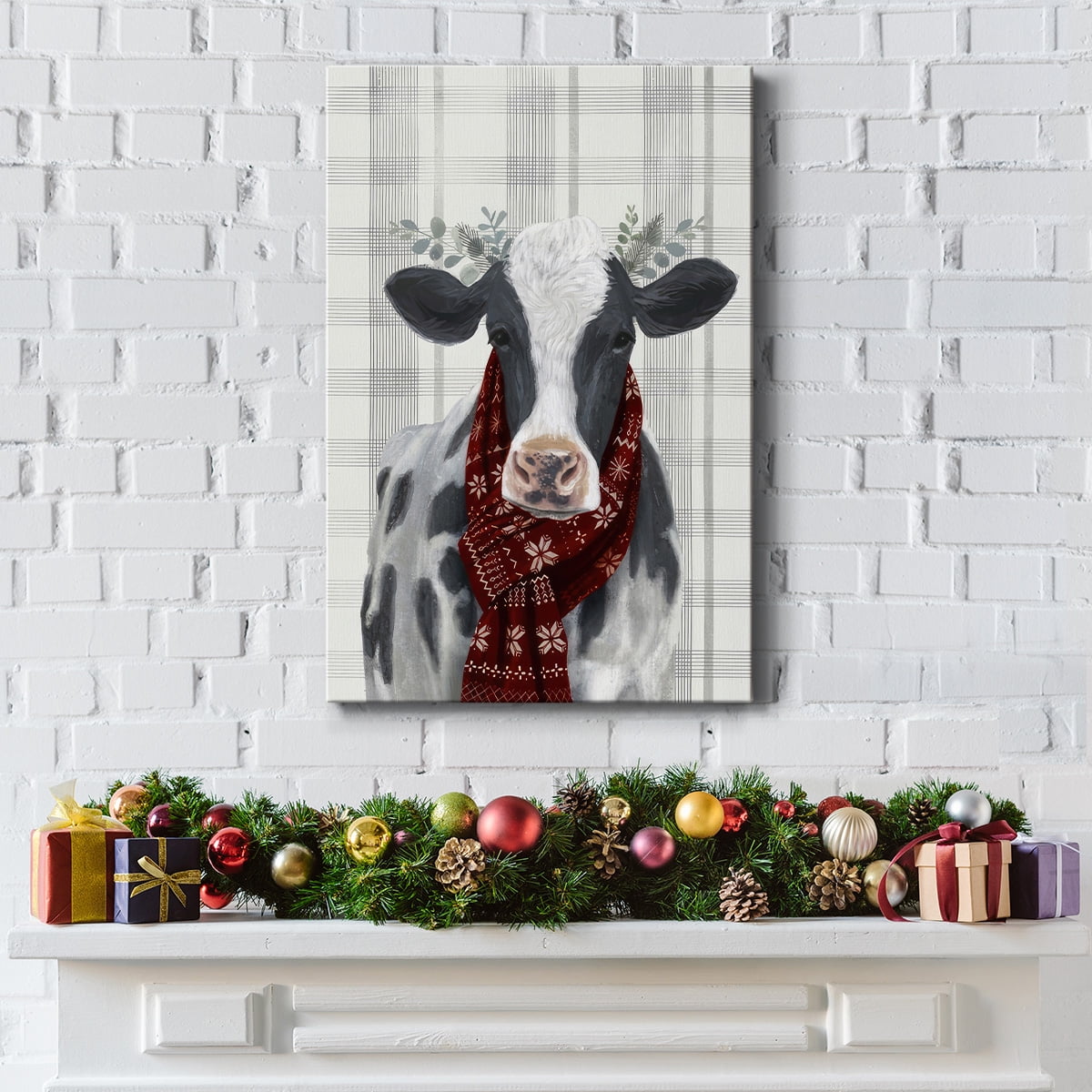 Yuletide Cow I- Gallery Wrapped Canvas