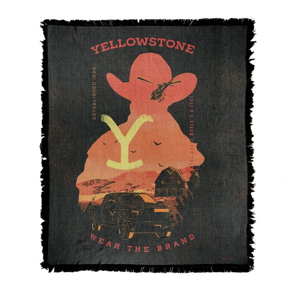 Yellowstone Blanket, 50x60 Yellowstone Wear The Brand Woven Tapestry Cotton Blend Fringed Throw Blanket