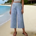 thumbnail image 2 of Hxshgdsn Womens Capri Pants With Pocket Elastic High Waist Wide Leg Crop Pants Summer Loose Fit Blue L, 2 of 9