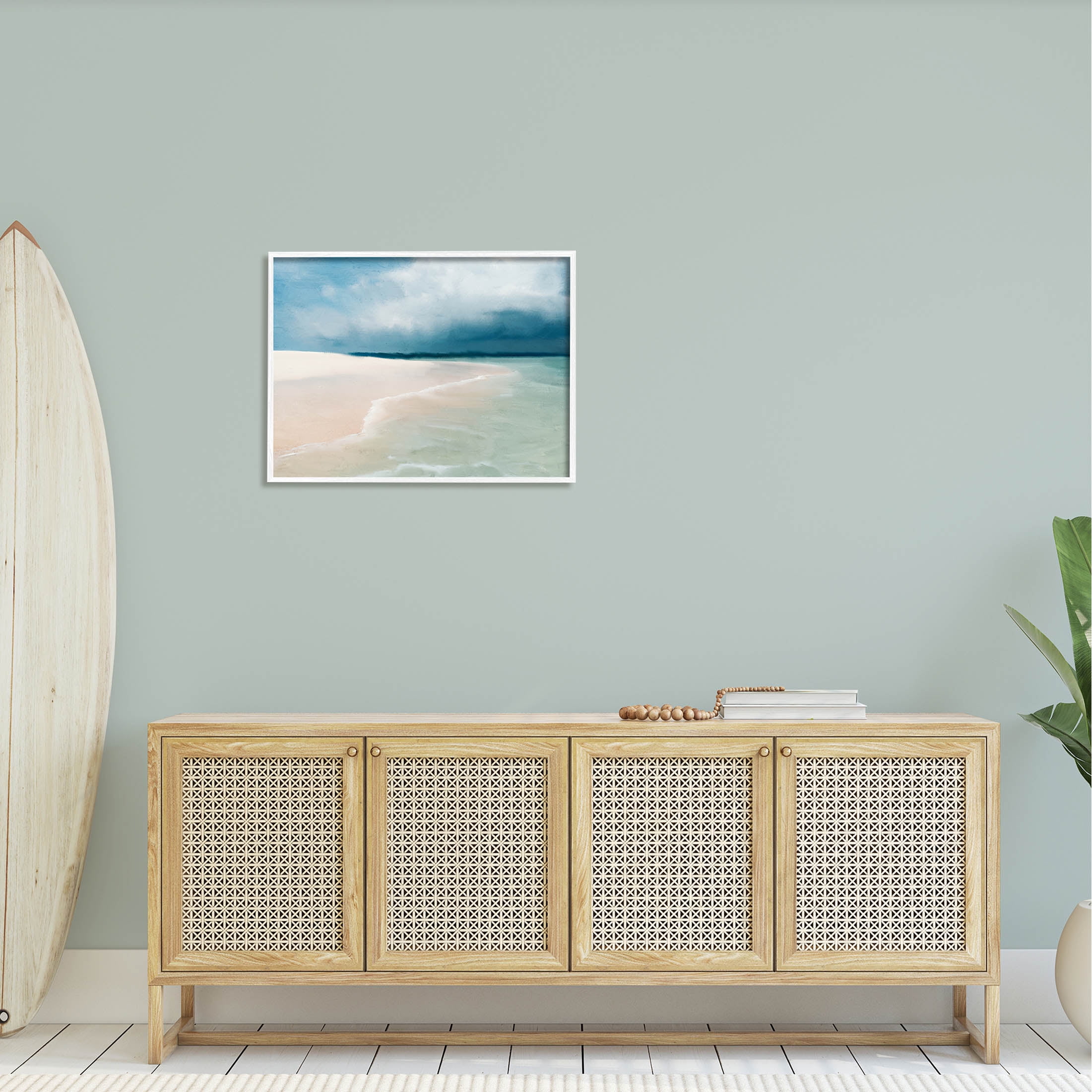 Stupell Industries Tranquil Clear Summer Beach Waves Painting White Framed Art Print Wall Art, Design by Kim Allen