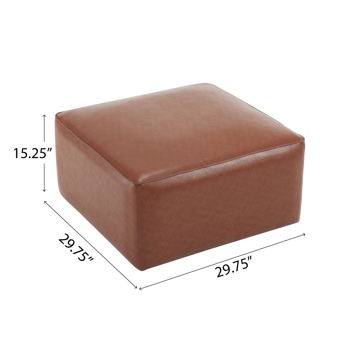 Upholstered Square PU Leather Ottoman, Brown