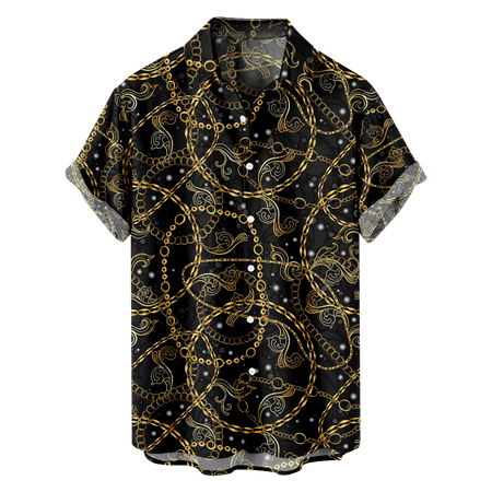 

MLFU Adult Beach Black Gold Hawaiian Shirts Funny Oversized Tops for Men