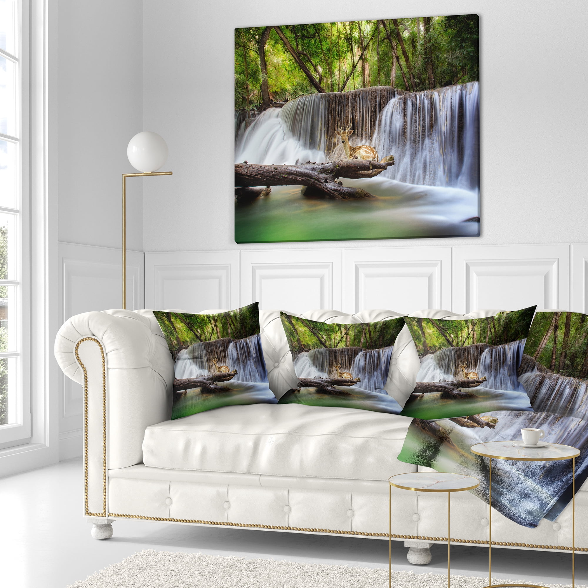 Designart Huai Mae Kamin Waterfall Photo - Abstract Throw Pillow - 16x16