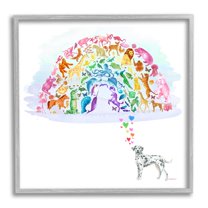 Stupell Industries Bright Rainbow Animals Dalmatian Dream Arch Shape Graphic Art Gray Framed Art Print Wall Art, Design by Dishique
