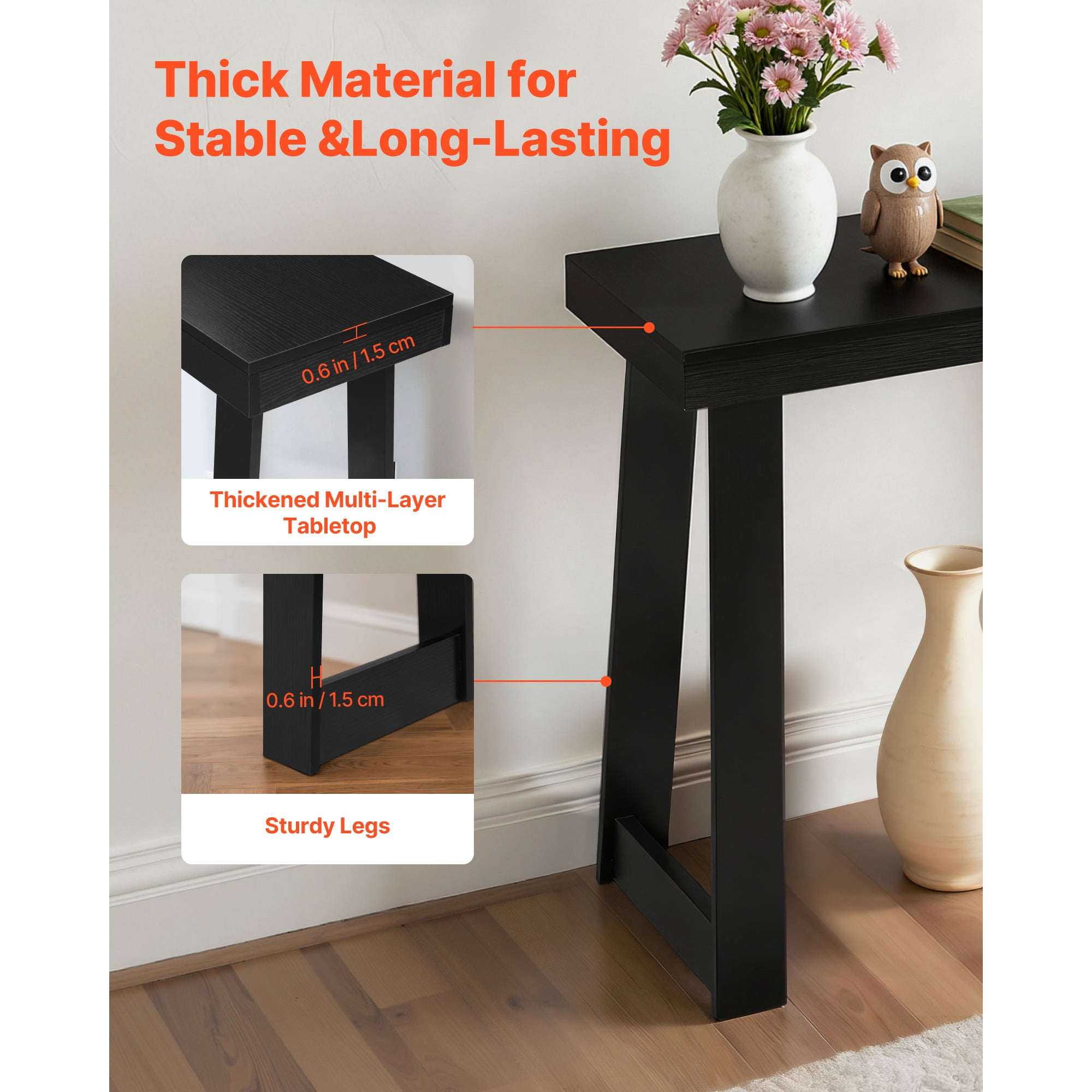 KFFKFF 46-inch Console Table, Modern Wooden Desk for Behind the Couch, Rectangular Entryway Table, Narrow Long Accent Stand for Hallway, Bedroom, Living Room, or Foyer, Simple Assembly, Black