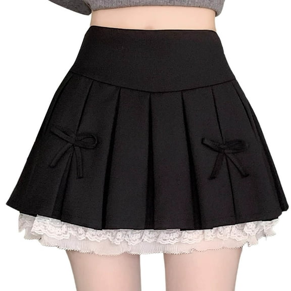 Skirts for Women Trendy,Women's High Waisted Pleated Skirt Skater A Line Mini Uniform Skirt with Lace Trim