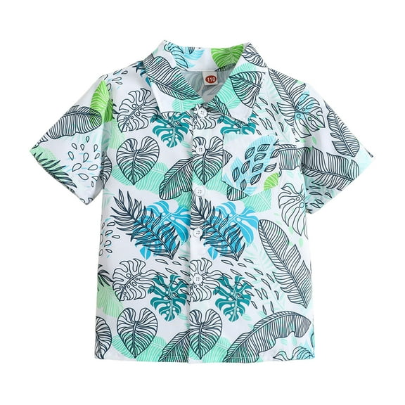 adviicd Shirts for Boys Shirts for Boys Little & Big Boys Hawaiian Shirt Kids Tropical Print Button Down Shirts (Green,4-5 Years)