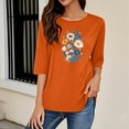 thumbnail image 5 of Charella Women's Floral Printed Tops Flower Graphic Tee Casual Crew Neck 3/4 Sleeve Shirts Loose Fit Clothes (L, Orange), 5 of 6