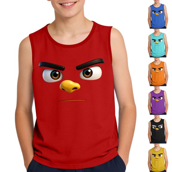 SGFCWSX Boys Graphic Tank Tops Sleeveless Crew Neck Print Relaxed Fit Beach Outdoor Daily Wear Shirts for Kids Red Size 8 Years