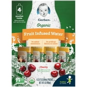 Gerber Fruit Infused Water Organic Hydration Toddler Drink Cherry, 3.5 fl oz, Pouch 4 count (Pack of 4)