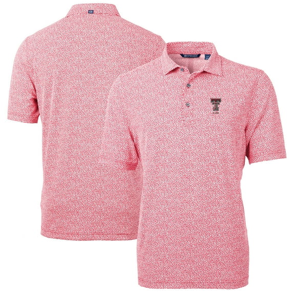 Men's Cutter & Buck  Red Texas Tech Red Raiders Alumni Logo DryTec Virtue Eco Pique Botanical Print Recycled Polo