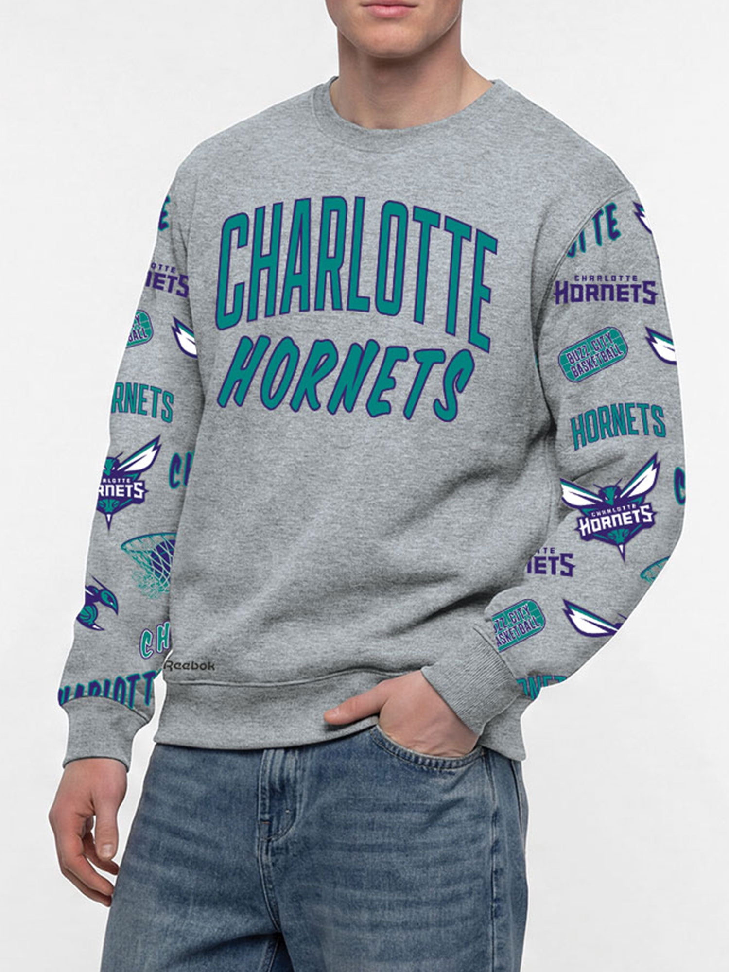 Charlotte Hornets Reebok Adult Gray Crew Neck Sweatshirt