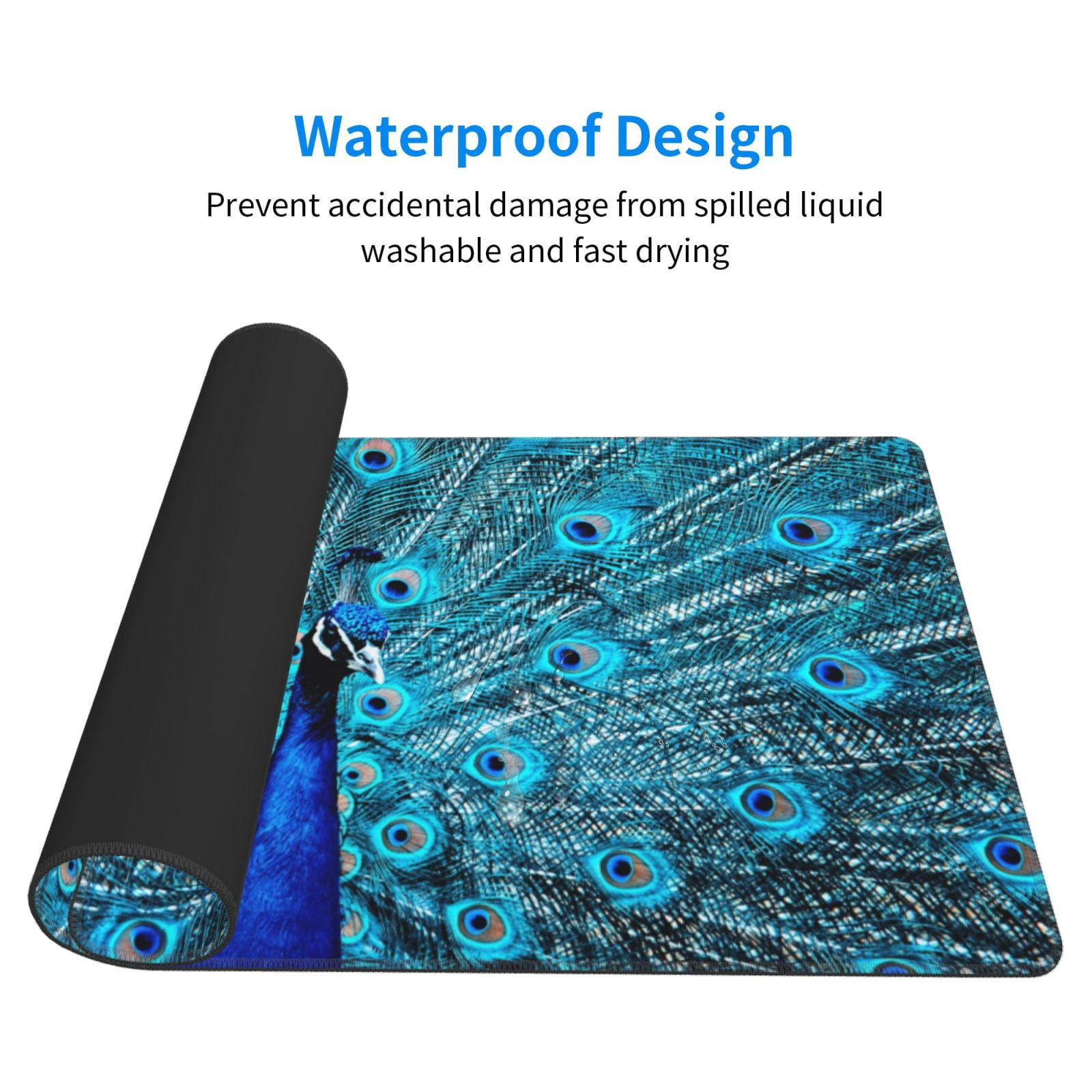 Naloa Beautiful Blue Peacock Gaming Mouse Pad Large Mouse Mat Long Extended Desk Pad Non-Slip Rubber Mice Pads Stitched Edges Thin Pad (16x29.5 Inch)