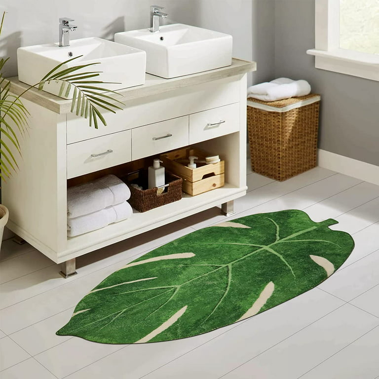 Fashionable and durable Green Leaf Runner Rug Small Bathroom Rugs 2x4.3 ft  Washable Door Mat 