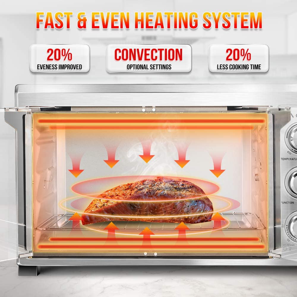 Renewed Toaster Convection Oven Countertop Aobosi Convection Toaster Oven Electric Rotisserie Oven Pizza Oven French Single Door Pull Bake//Toast//Roast//Heat 47QT//45L Extra Large 1500W Stainless Steel 27X19X20