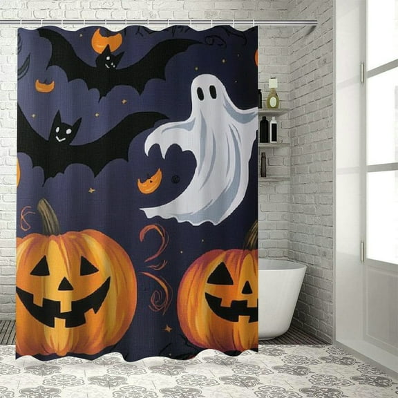 Patifu Pumpkins Bats Ghost Home Bathroom Curtain Decoration 100% Polyester Chic Modern Decor Shower Curtain with Hooks 36"x72
