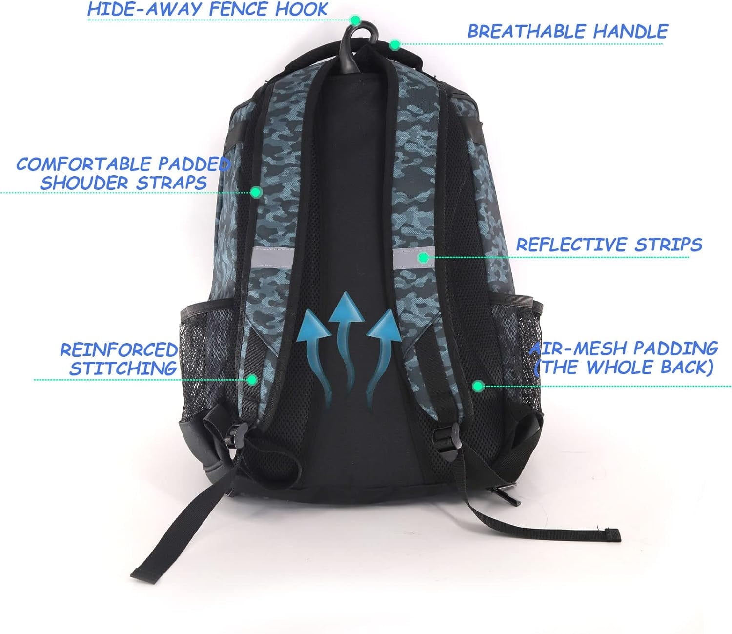 WOLT | Youth Baseball Bag--29L Backpack for Yout Boys Equipment Fence Hook Oxford Fabric New Camogrey