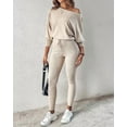 thumbnail image 2 of ZEFORTEX 2 Piece Lounge Outfit 2025 Long Sleeve Knit Pullover Tops Drawstring Pants Set Tracksuit Sweatsuit, 2 of 10