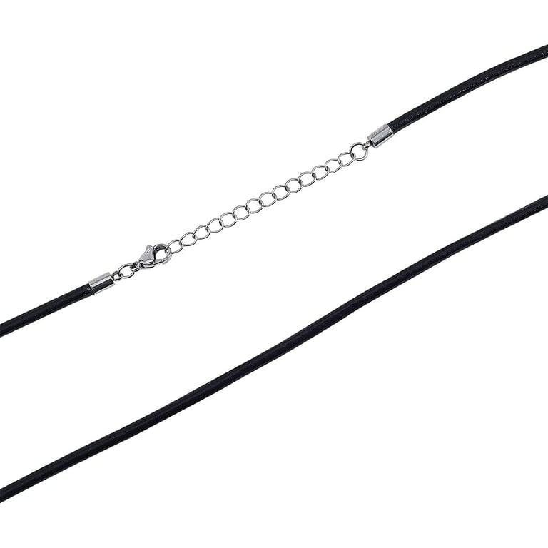3mm Black Leather Cord Necklace, Stainless Steel, Lobster Clasp